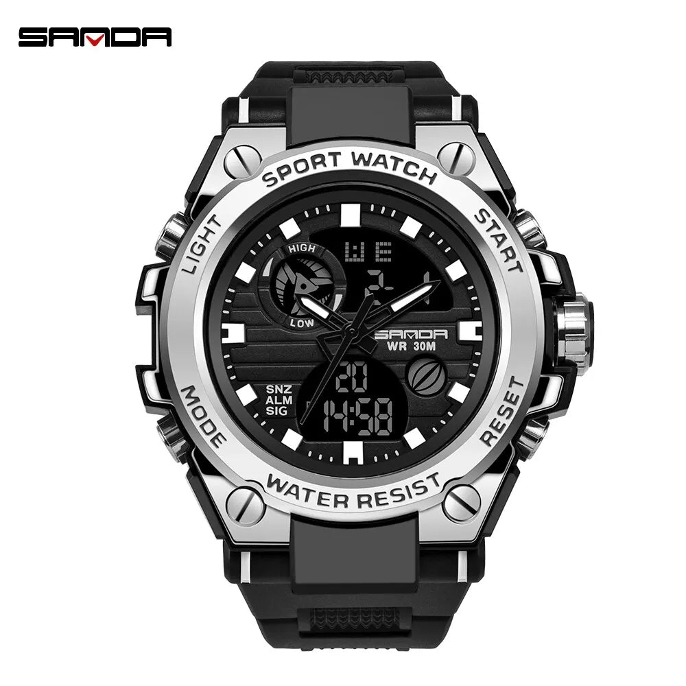 SANDA Montres de Luxe Hommes Militaire Armée Montre Homme Étanche Sport Montre-Bracelet Double Affichage Homme Relogio Masculino