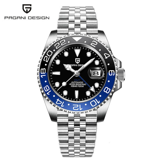PAGANI DESIGN PD-1662 Luxury GMT Men Mechanical Wristwatch Sapphire Glass Stainless Steel 100M Waterproof Automatic Watches