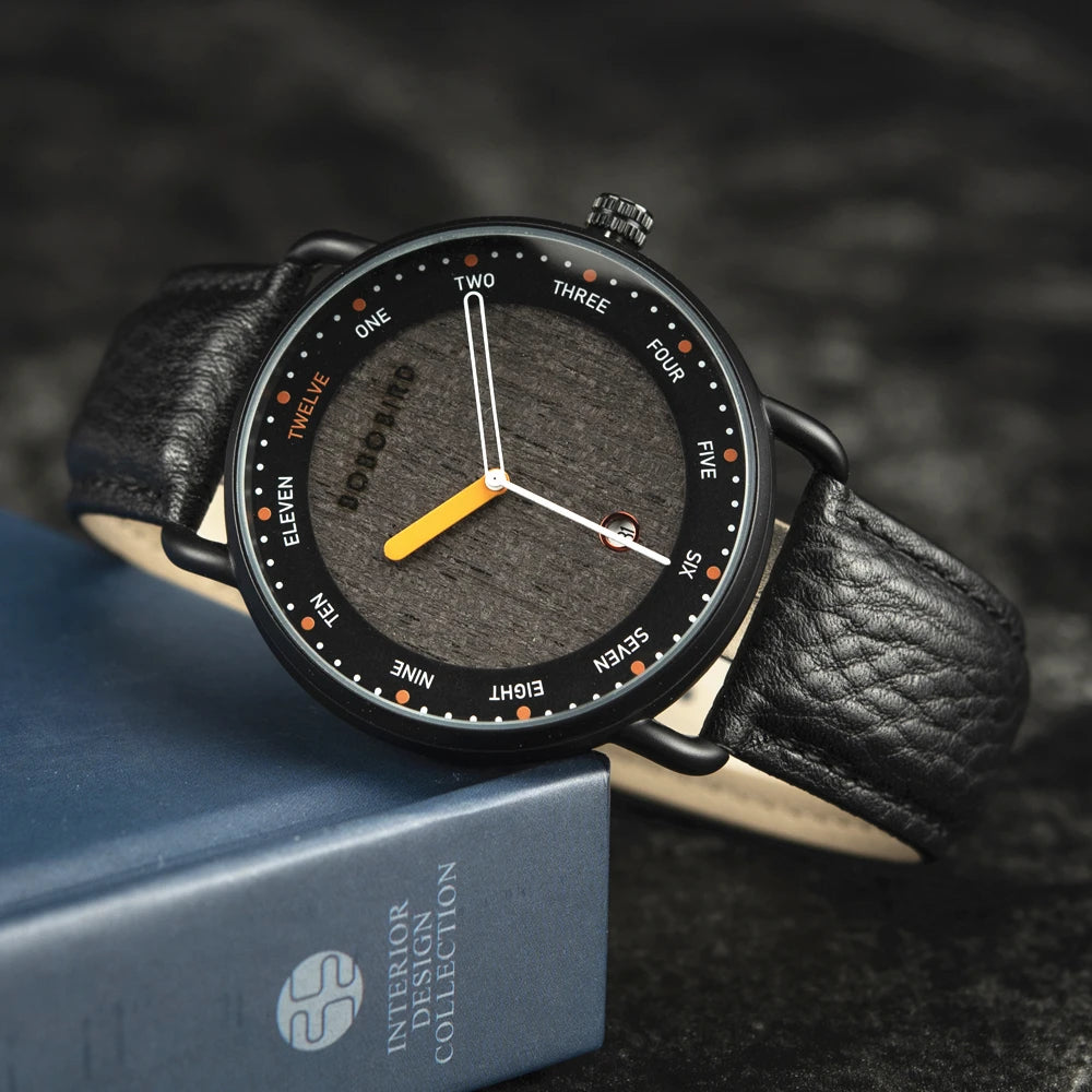 Montres Homme BOBO BIRD Montre à Quartz en Bois Affichage de la Date Décontractée Personnalisée Montre-Bracelet pour Hommes Cadeau de Noël Unique et Personnalisé