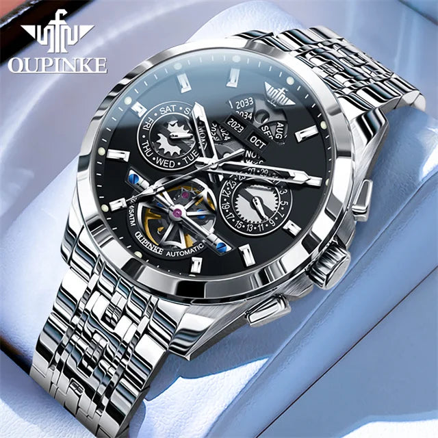 OUPINKE 3251 Auto Date Mechanical Watch for Men Hollowed Skeleton Luxury Automatic Hand Clock Top Brand Waterproof Man Watch Hot