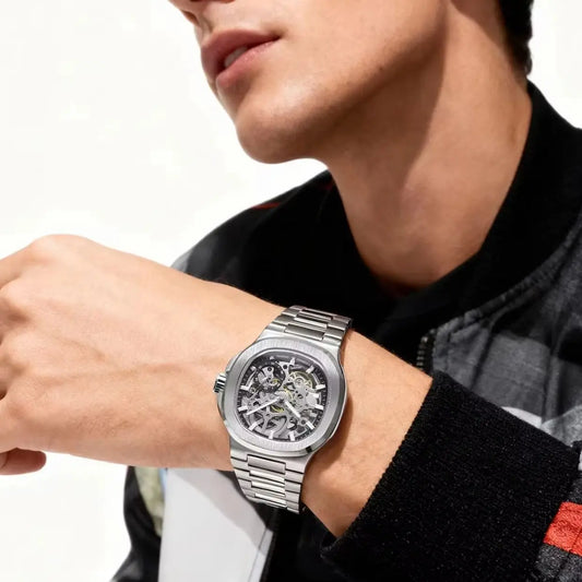 Forsining Fashion Skeleton Automatic Watch for Men Small Dials Luminous Hands Stainless Steel Strap Business Casual Mens Watches