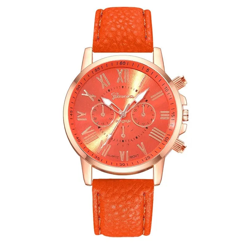 Reloj Mujer Fashion Women Watches Ladies Orange Leather Quartz Wrist Watch for Women Bussiness Casual Watch Relogio Feminino