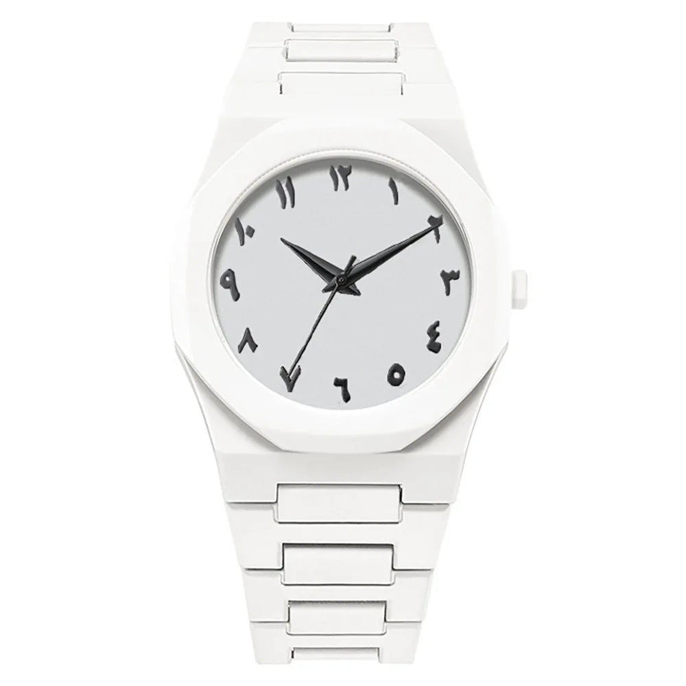 Men's quartz watch with Arabic numeral dial and black strap
