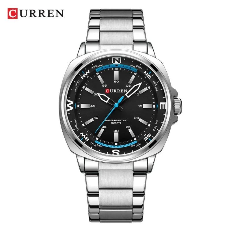 CURREN 8455 Montre à quartz de mode pour hommes Montre-bracelet de luxe étanche en acier inoxydable avec veilleuse reloj hombre