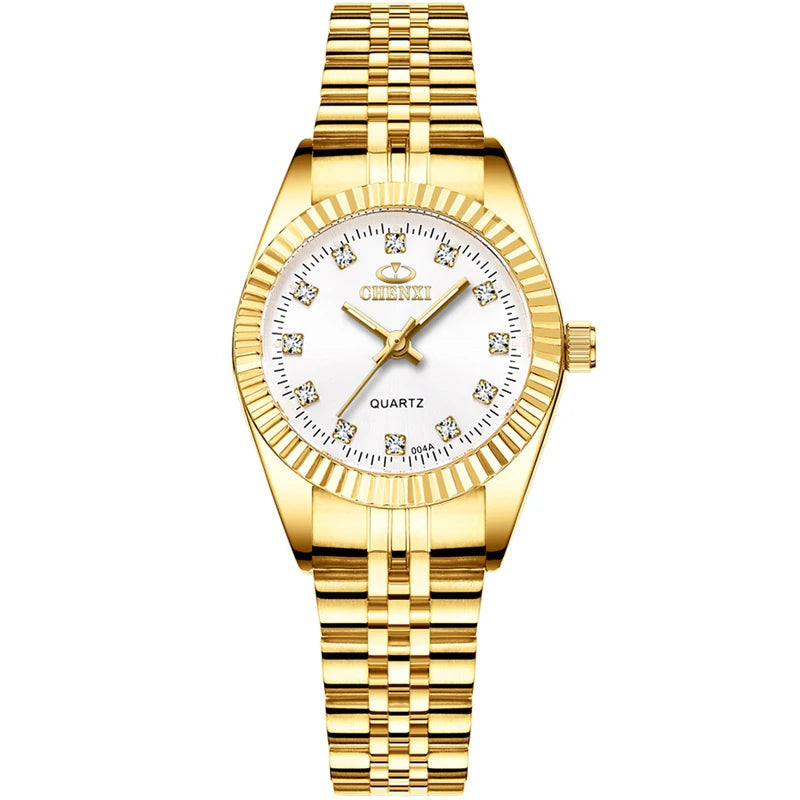 ChronoState Golden Aura Rhinestone Quartz Watch for Women