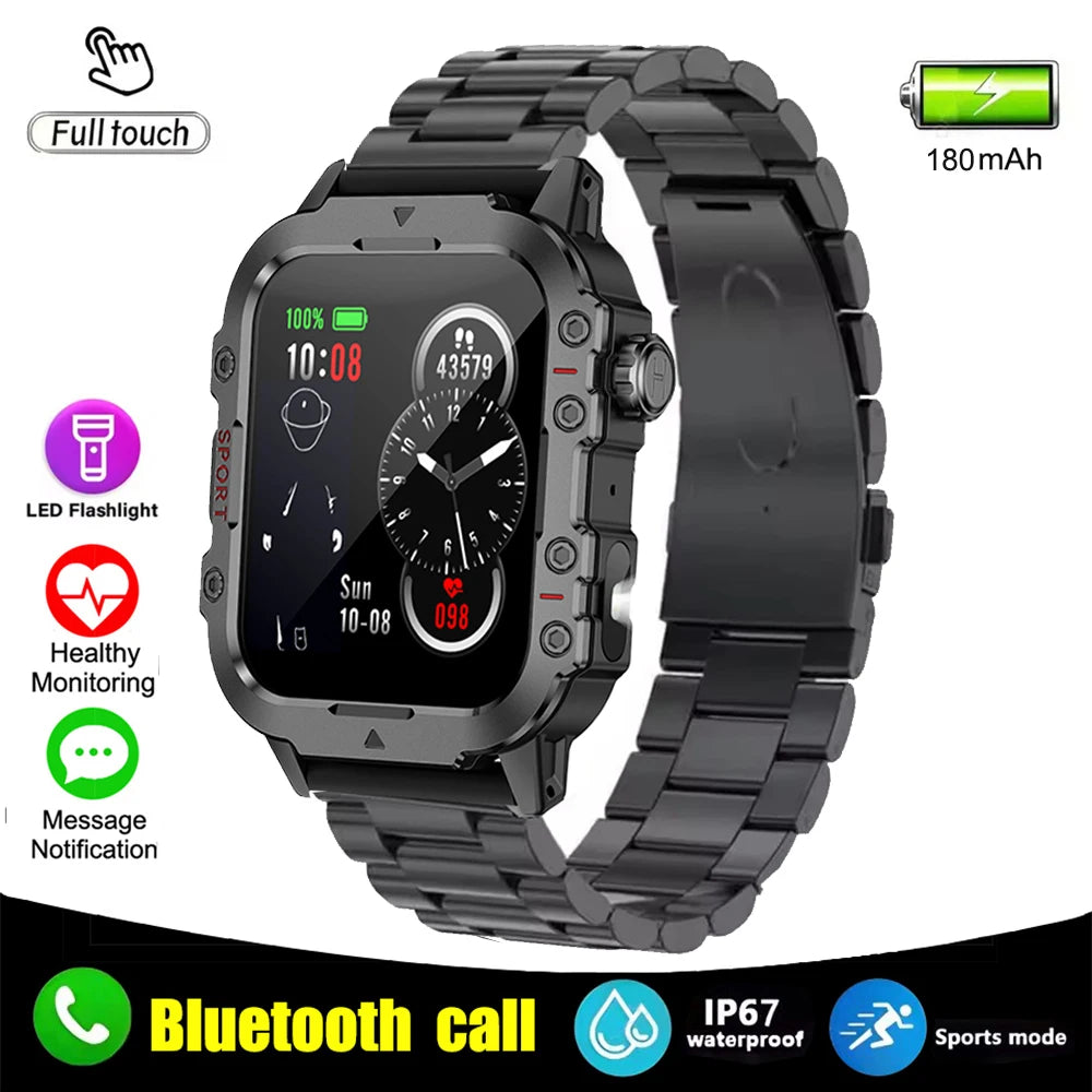 Montre intelligente militaire pour hommes 2026 IP67 3ATM, moniteur de santé de suivi de fitness sportif en extérieur de 1,44 pouce avec appel Bluetooth