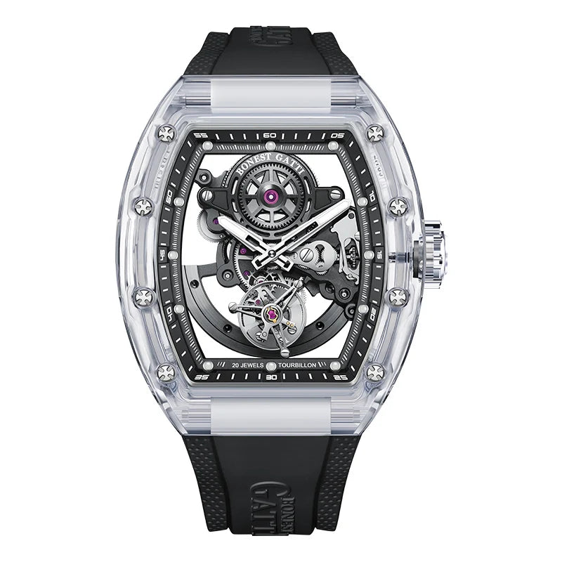 ChronoState BONEST GATTI Tourbillon – Montre Mécanique Automatique | Montre Squelette en Cristal Lumineuse