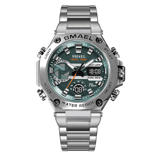 SMAEL Watch Men Top Brand Luxury Silver Stainless Steel Sport Male Clock Digital Analog Quartz Military Waterproof Wristwatches