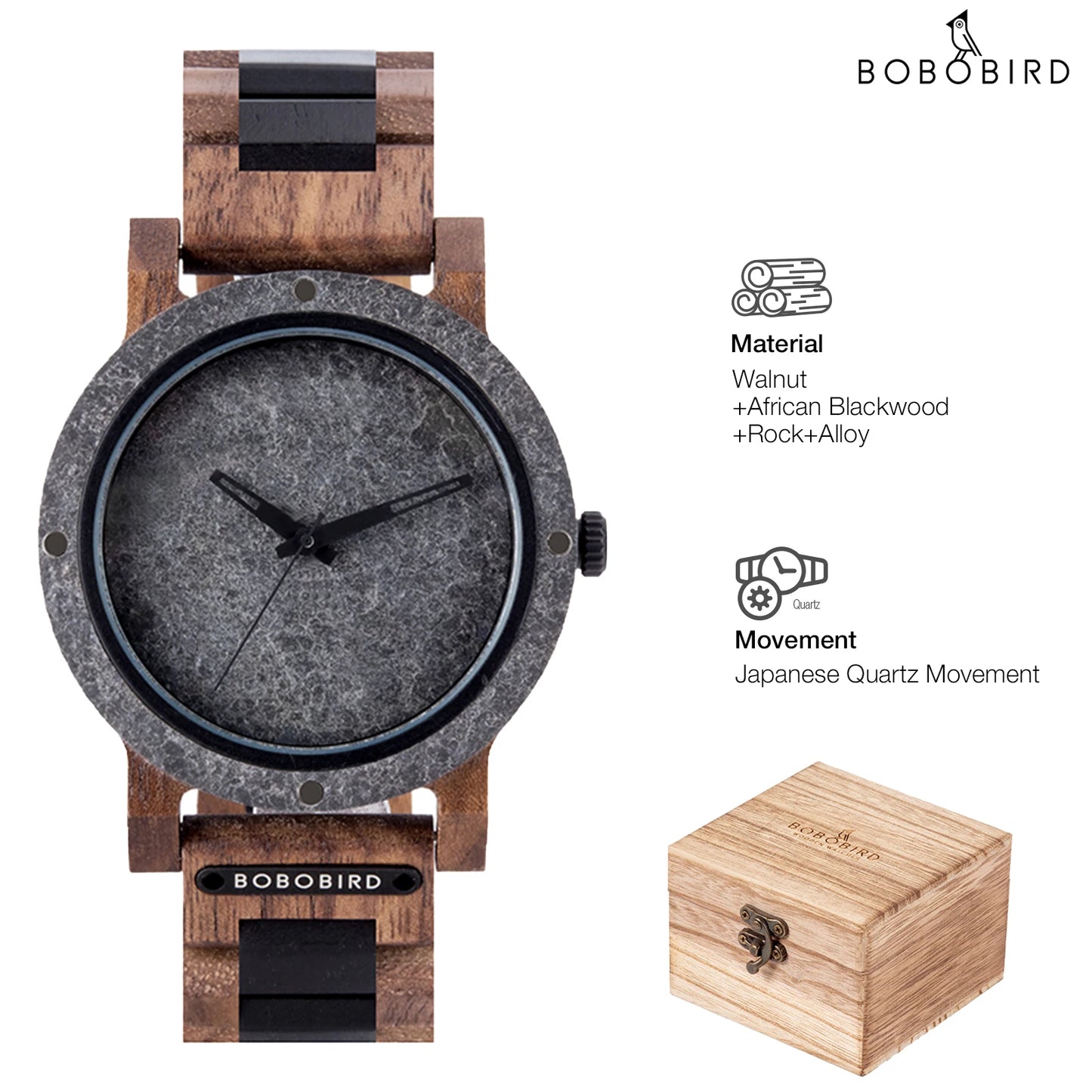 Montre en pierre BOBO BIRD pour hommes Relogio Masculino 2022 Nouvelle montre-bracelet en bois pour hommes Cadeau de Noël personnalisé Dropshipping