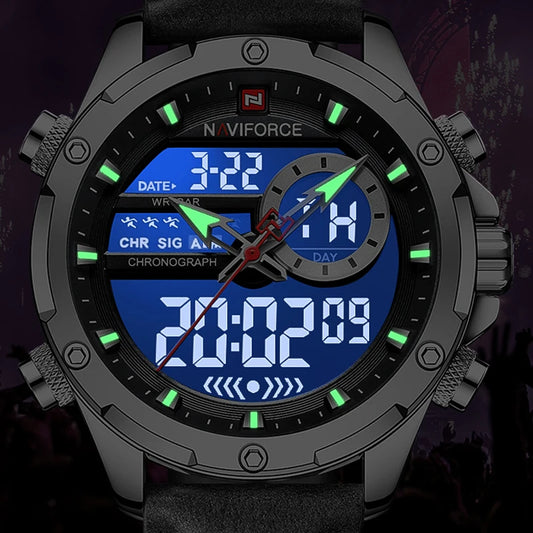 Montres militaires NAVIFORCE pour hommes Montre-bracelet de sport tendance chronographe alarme étanche à quartz grande horloge numérique pour hommes