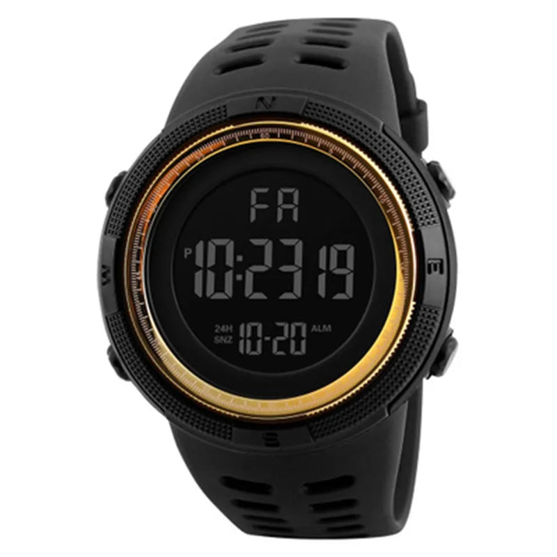 Military digital watch with LED display and multifunction features