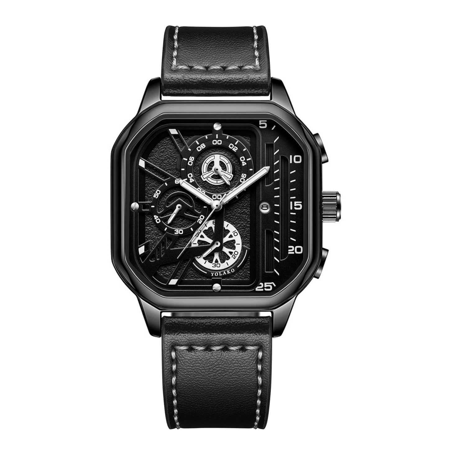 Montre Homme Luxe Grand Cadran Carré Bracelet en Cuir PU Décontracté Montre Sport Homme