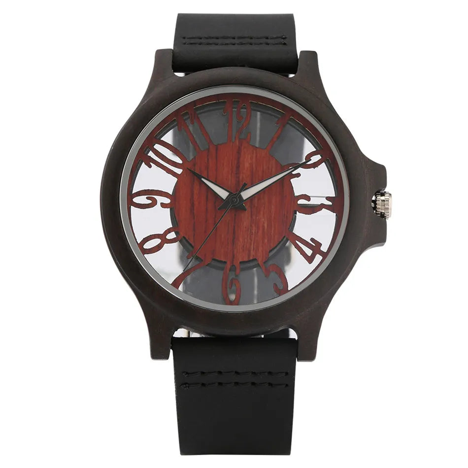 BOBO BIRD W546003 Montres en Bois à Affichage Chiffres Arabes Creux Transparents Quartz