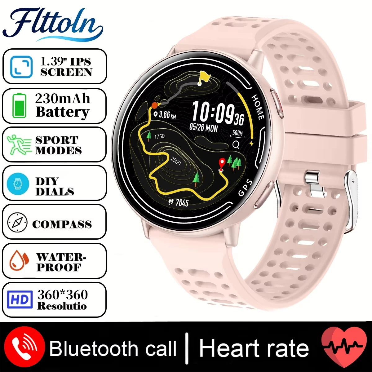 Nouvelle smartwatch GPS chaude AMOLED 1,43, Boussole, étanche IP68, appel Bluetooth, montre multisports, cadeau pour hommes et femmes pour Android