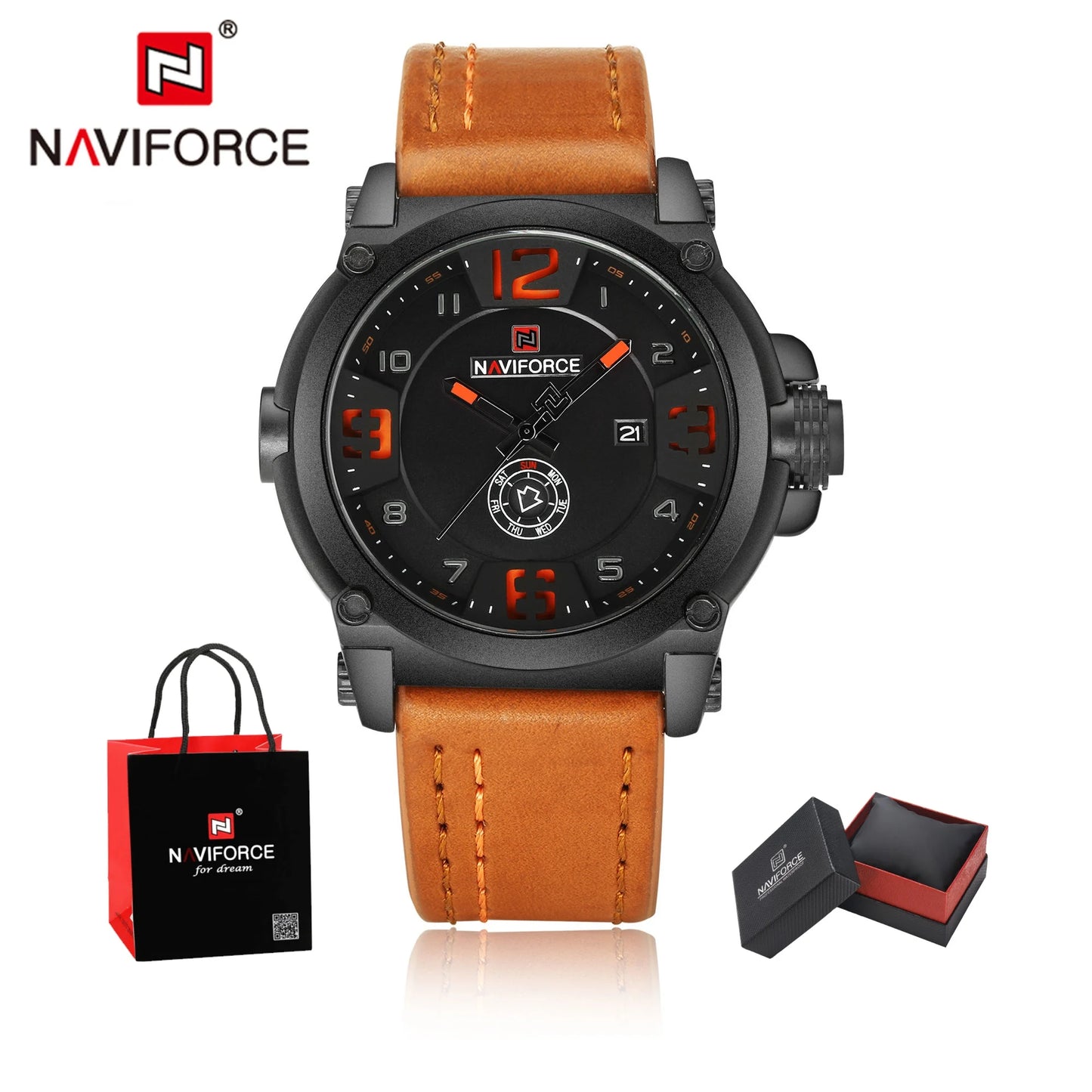NAVIFORCE NF9099 Montre Militaire en Cuir à Quartz pour Homme Horloge Étanche Garçon Montres de Sport