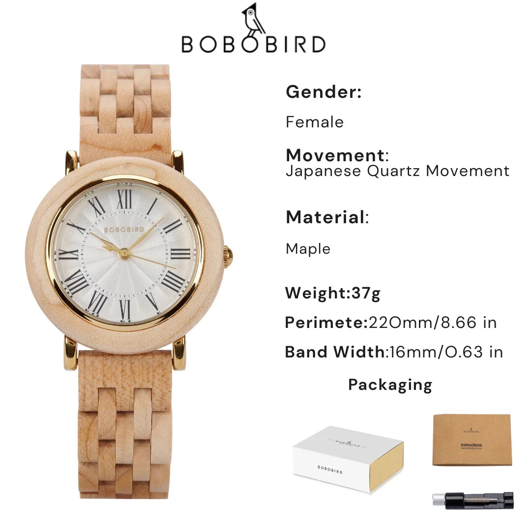 Montre en bois pour femmes BOBO BIRD, gravée sur mesure, montre-bracelet à quartz écologique pour cadeaux, montre en bois personnalisée, livraison directe.