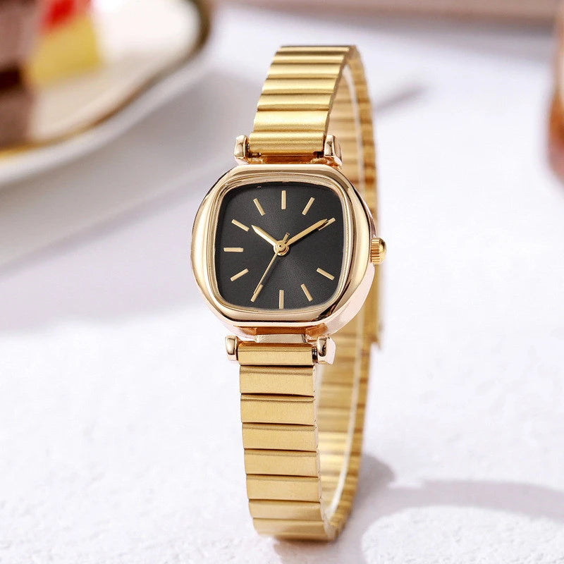 Montre à quartz pour femme, couleur or, cadran carré, simple, bracelet réglable en acier inoxydable pour dames