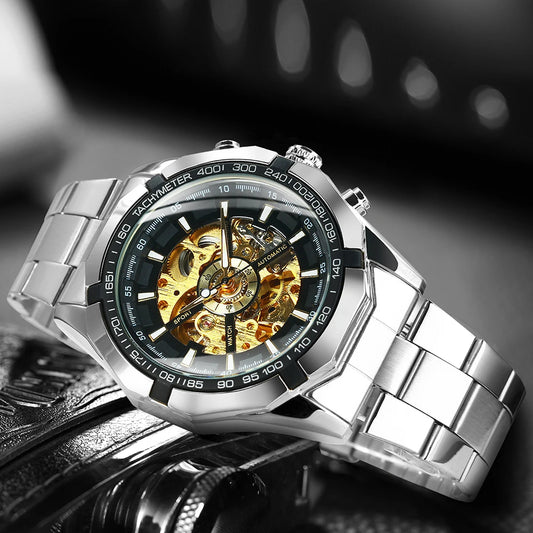 WINNER Casual Skeleton Mechanical Mens Watches Top Brand Luxury Sports Forsining Automatic Watch Stainless Steel Strap Luminous