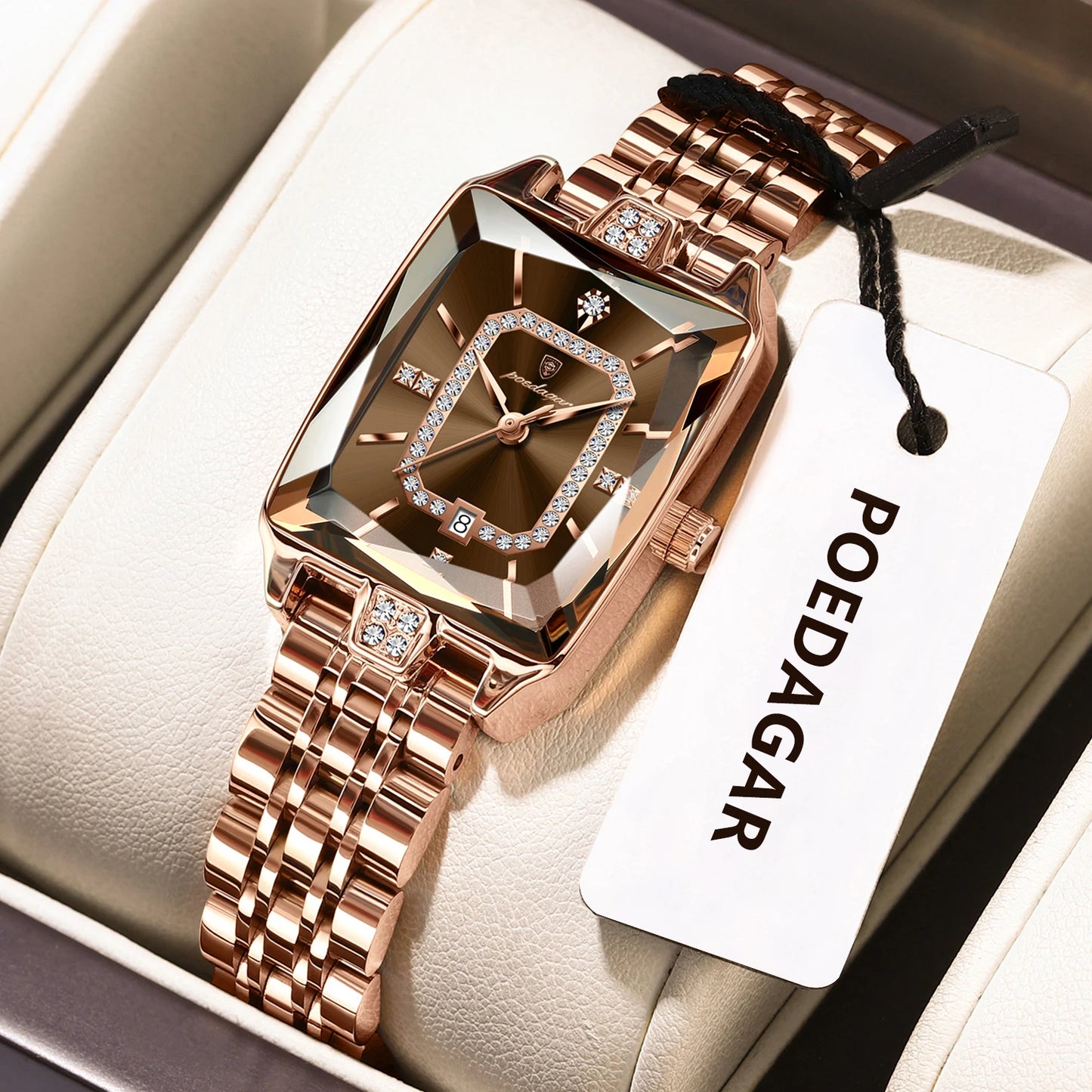 POEDAGAR Montre de luxe pour femme étanche date haute qualité décontractée bracelet en acier inoxydable quartz élégante montres pour femmes