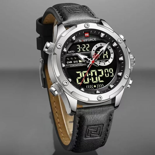 Montre NAVIFORCE pour Hommes Double Affichage Marque de Luxe Sport Décontracté Chronographe Réveil Étanche Bracelet en Cuir montre homme Reloj