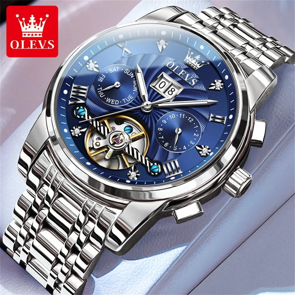 Montres classiques OLEVS pour hommes Tourbillon Multifonction Montre automatique complète pour hommes Montres-bracelets haut de gamme pour hommes