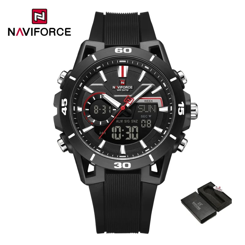 NAVIFORCE 2026 Nouvelle Montre Homme Quartz Analogique LCD Numérique 5ATM Étanche Lumineuse Chronographe Alarme Montre-Bracelet Homme pour Affaires