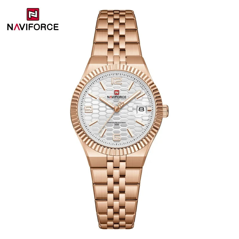 NAVIFORCE Montre de sport pour femmes, haute qualité, étanche, en acier inoxydable, horloge romantique, montre-bracelet à quartz pour dames, Reloj Mujer
