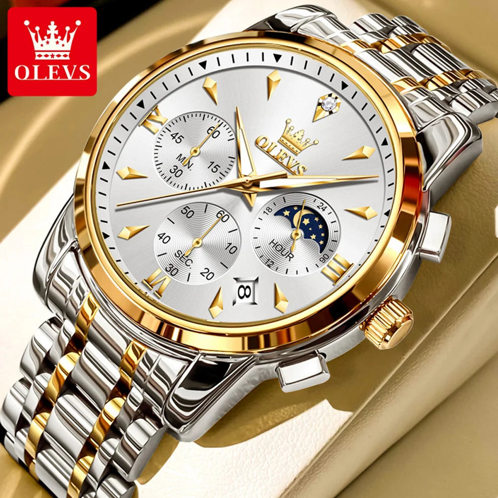 OLEVS 3639 Stainless Steel Moon Phase Watch