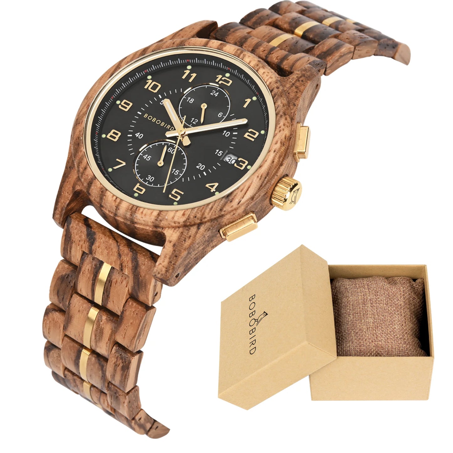 Montre en bois BOBO BIRD pour homme, Montre-bracelet vintage faite à la main, Nouvelle montre en quartz en bois élégante, Montre en bois naturelle unique et personnalisée
