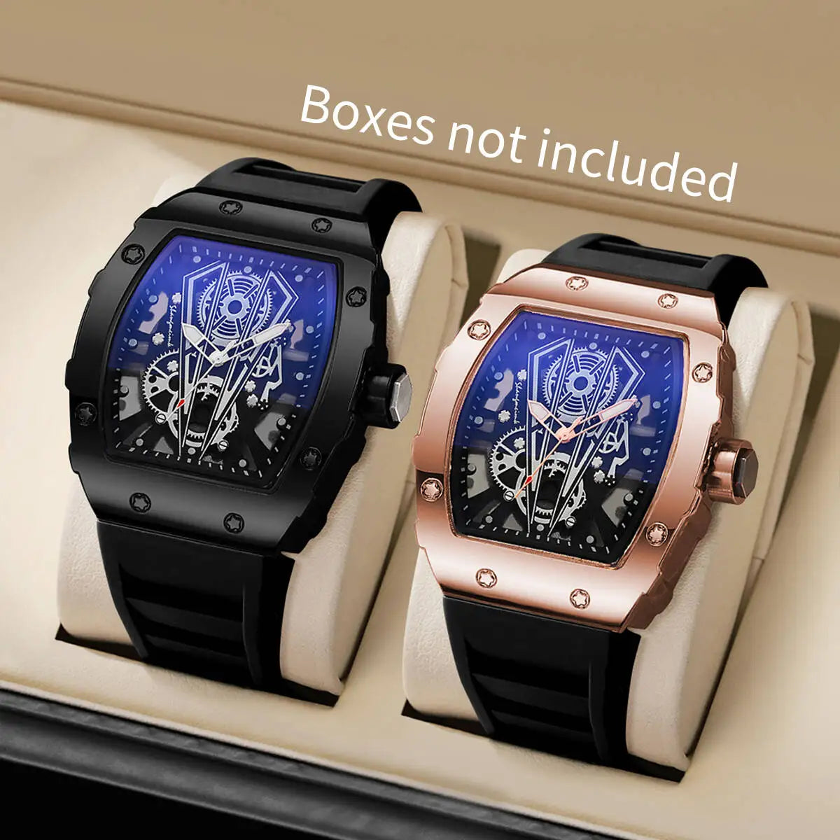 1/2 Montres homme tendance Montre de luxe à grand cadran à quartz Montre de sport décontractée à bracelet en silicone Reloj Hombre (sans boîte)