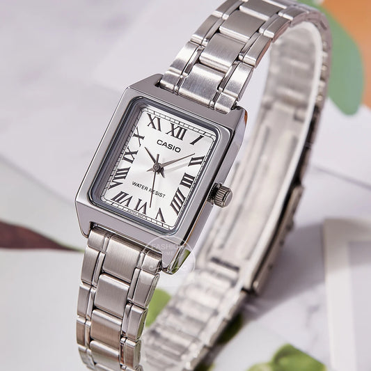 Casio LTP-V007D women's tonneau watch with stainless steel bracelet