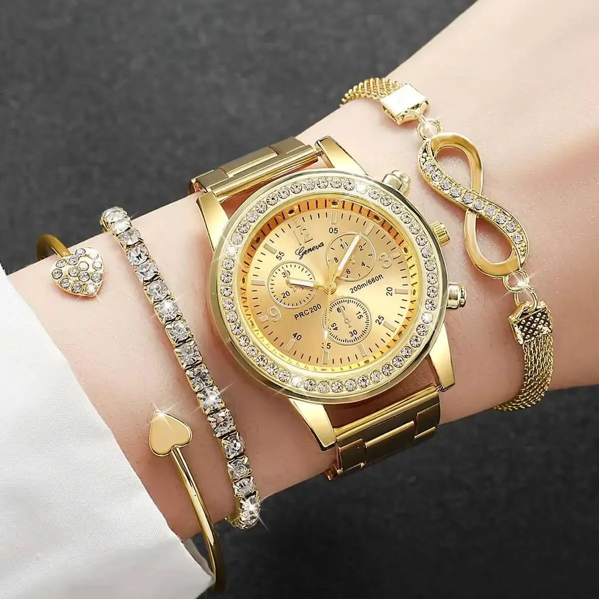 4PCS/Set Fashion Rhinestone Women Watches Luxury Steel Band Ladies Quartz Watch Bracelets Set Reloj Mujer(Without Box)