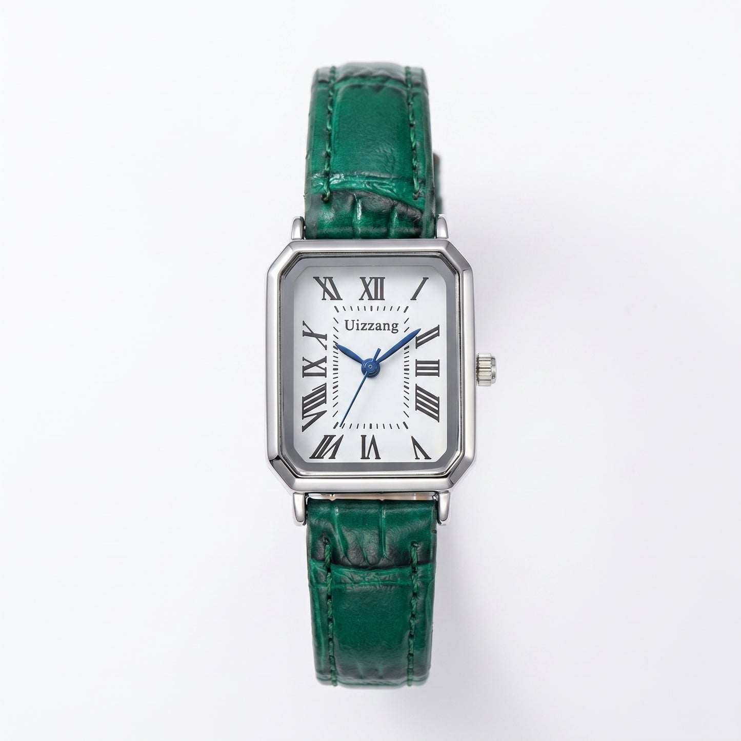 Women's rectangle watch with leather strap and vintage-inspired dial