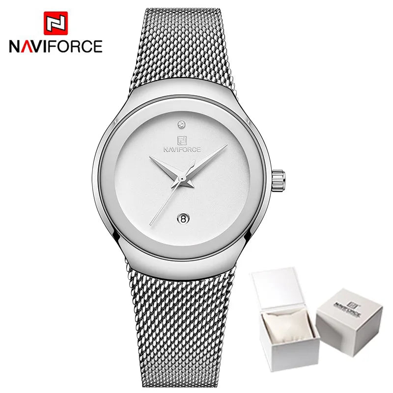 NAVIFORCE NF5004 Green Mesh Steel Date Analog Watch