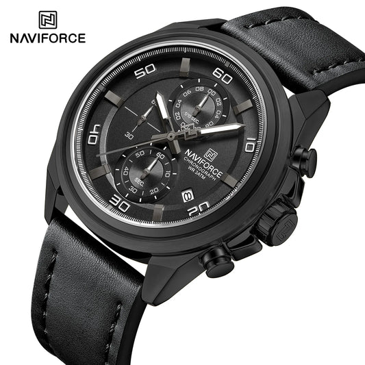 NAVIFORCE Military Chronograph Leather Watch 4.6cm