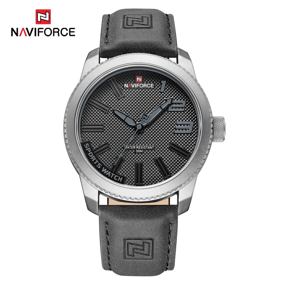 NAVIFORCE – Montre de sport homme de luxe de marque, montre-bracelet décontractée à quartz, étanche, en cuir analogique avec date