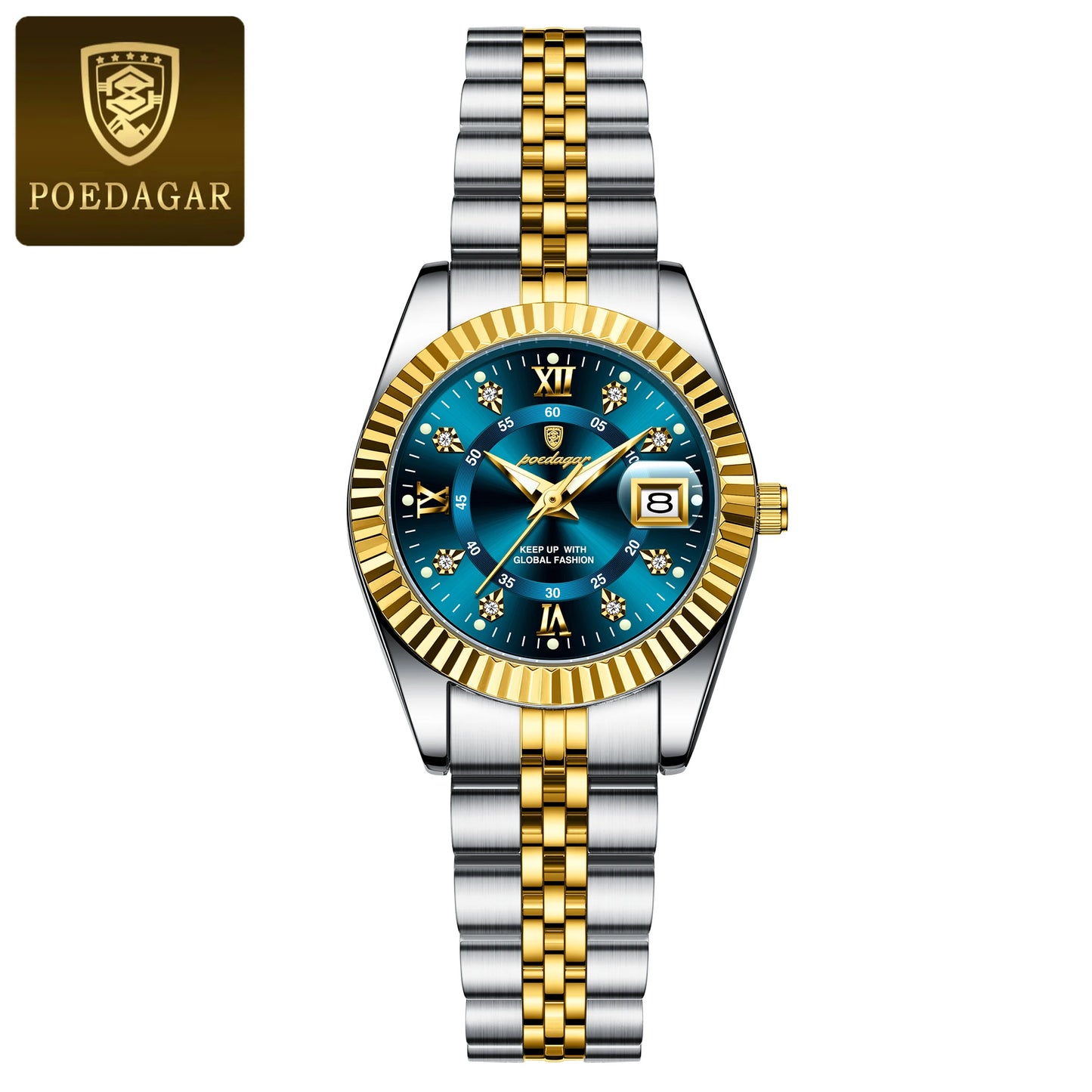 POEDAGAR Montre-bracelet de mode pour femmes Étanche Lumineuse Date Montres élégantes pour dames Montre à quartz en acier inoxydable pour femmes Reloj