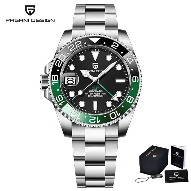 PAGANI DESIGN PD-1662 Montre-bracelet mécanique de luxe GMT pour hommes Verre saphir Acier inoxydable Montres automatiques étanches à 100 m