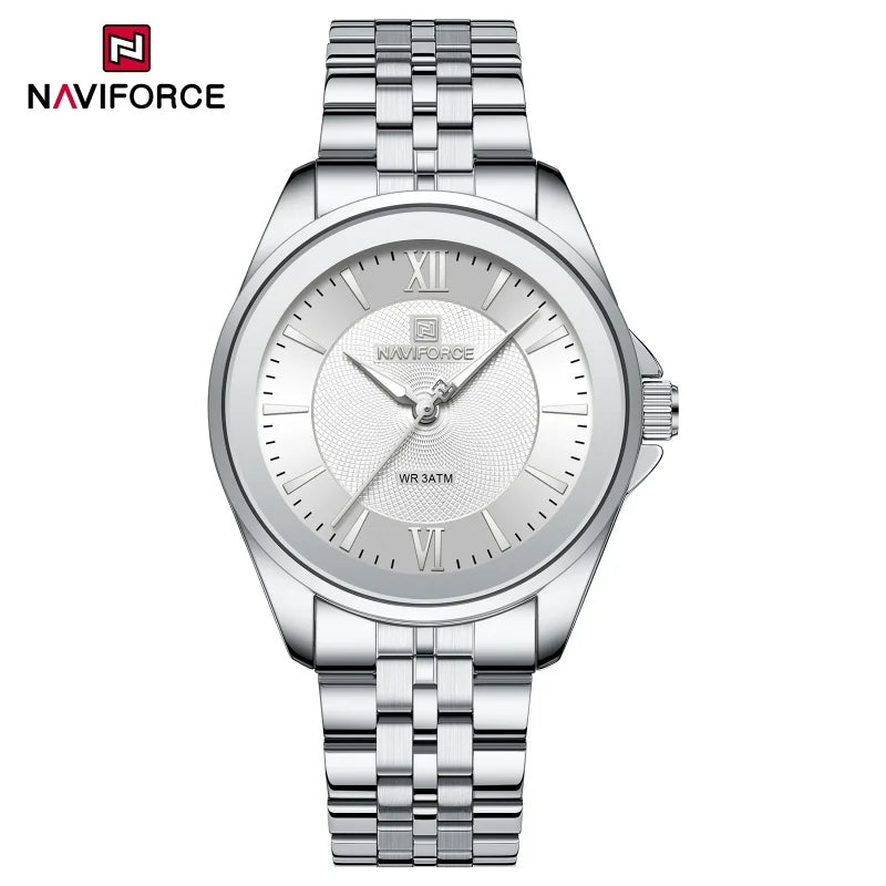 NAVIFORCE Ladies 3ATM Waterproof Quartz Watch Simple Fashion Stainless Steel Watchband Woman Quartz Watch Gifts For Women NF5067