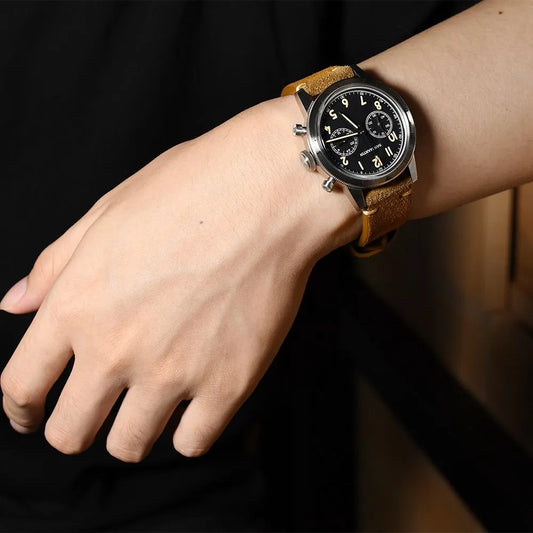 San Martin SN0127-G-JS Retro Pilot Chronograph Steel Watch