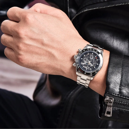 PAGANI DESIGN Montre mécanique automatique exquise pour homme, saphir discret, petit cadran à trois aiguilles, chronographe lumineux