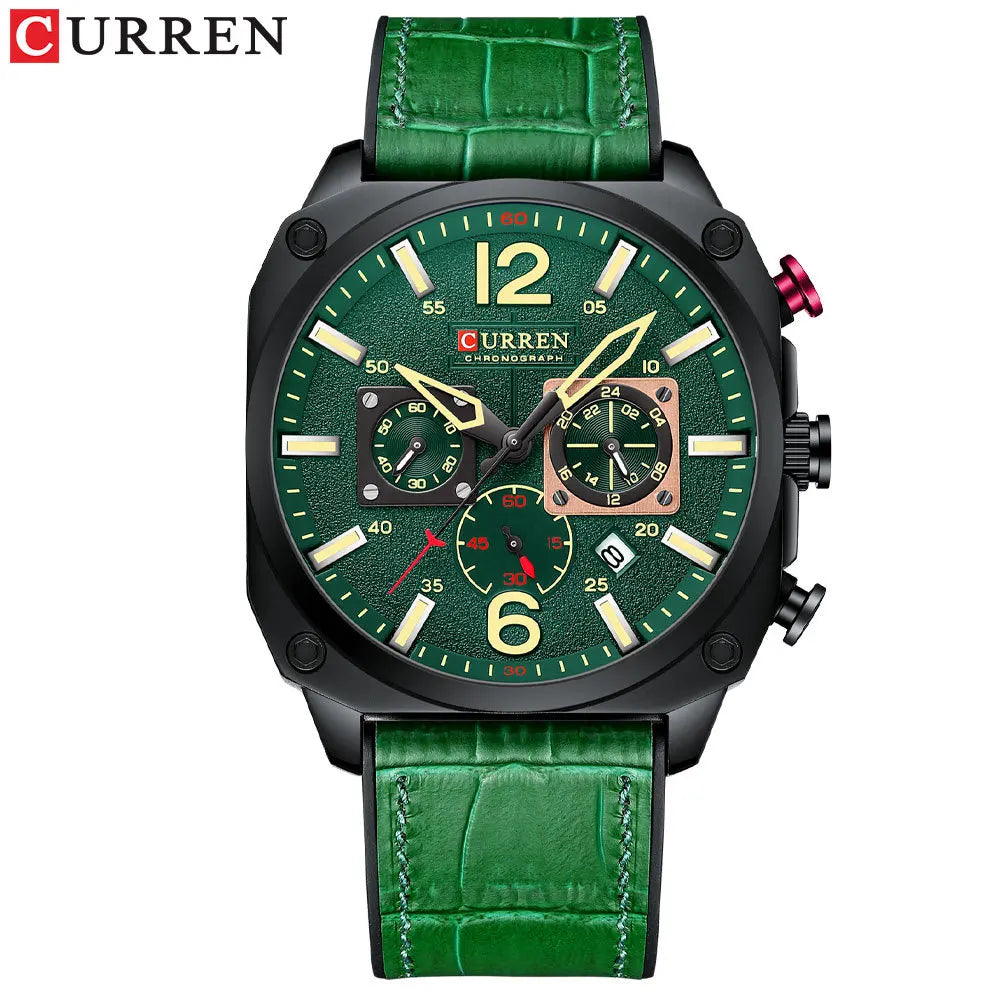 CURREN 8398 Six-Hand Calendar Leather Strap Watch