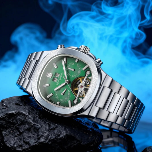 Forsining 481 Montre Militaire Homme Tourbillon Aiguilles Date Jour Montres Mécaniques Automatiques Acier Inoxydable Horloge Relogio Masculino