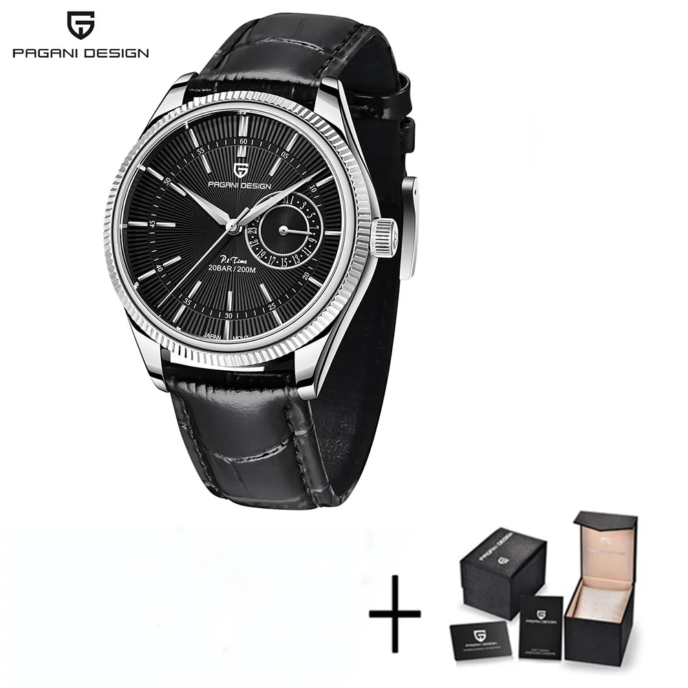 PAGANI DESIGN Montre-bracelet à quartz pour hommes, Montre de plongée de luxe en verre saphir, Étanche 200 m, Date, Montre d'affaires pour hommes