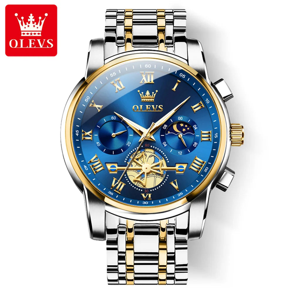 OLEVS 2859 Montre de luxe étanche en acier inoxydable à quartz pour hommes Chronographe Lumineuse Montres-bracelets pour hommes Relojes Para Hombre