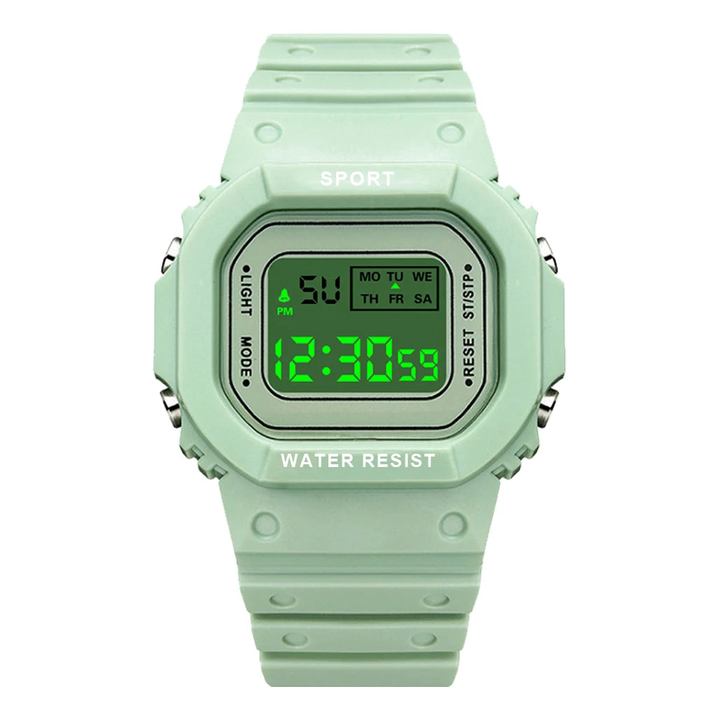 Montre de sport YIKAZE pour garçons et filles, montre électronique à LED pour étudiants, montre numérique carrée colorée pour hommes et femmes, montre étanche en caoutchouc