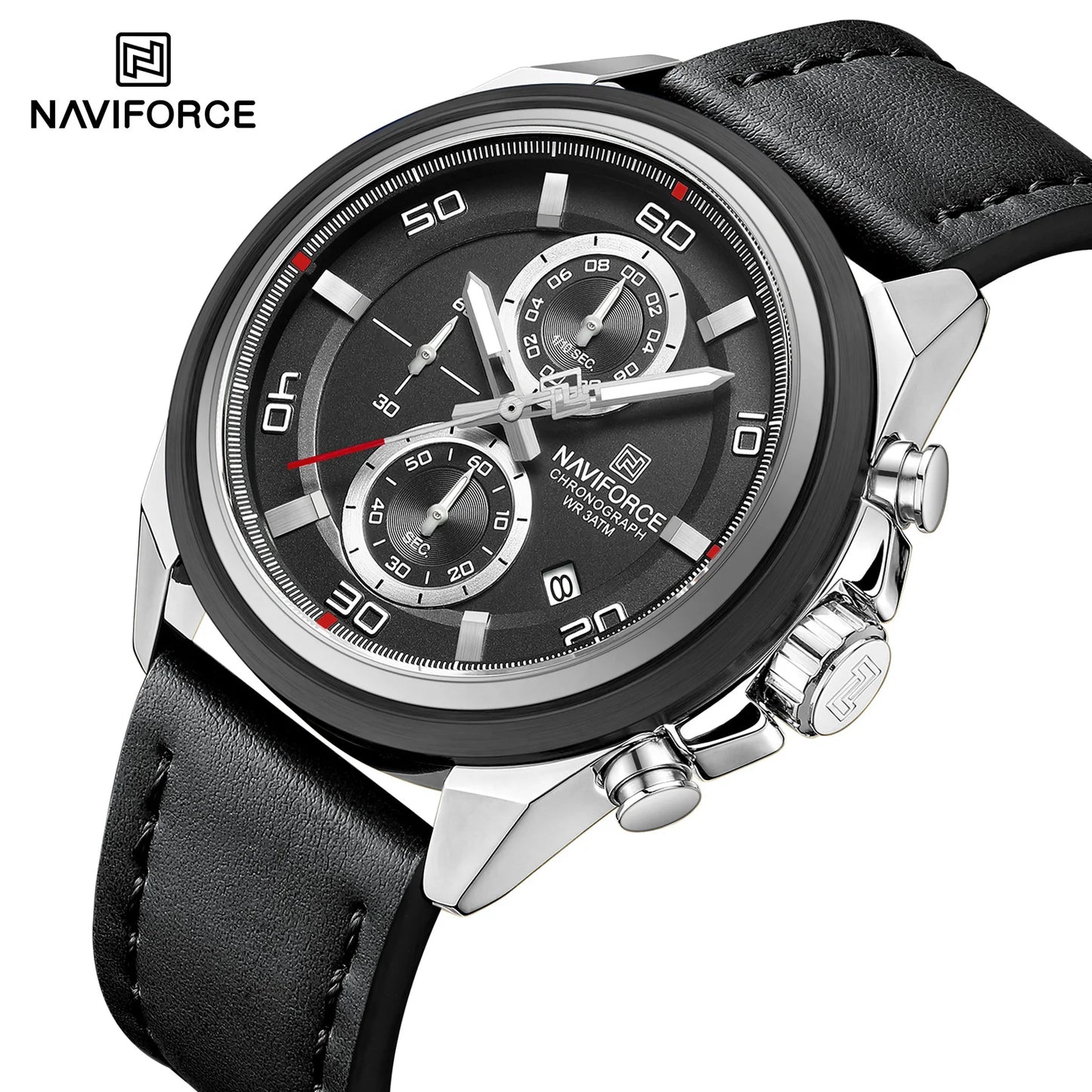 Montres étanches NAVIFORCE pour hommes Montre-bracelet à quartz de luxe en cuir véritable pour hommes Chronographe militaire tendance