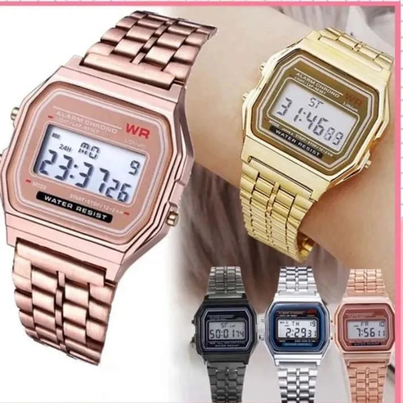 Montre-bracelet numérique LED sport multifonctionnelle avec bracelet en acier pour hommes et femmes, montre électronique professionnelle