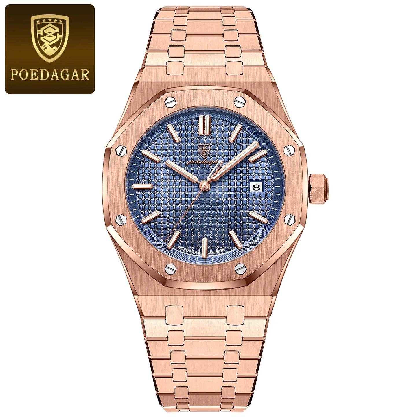POEDAGAR Montre-bracelet de luxe pour homme étanche lumineuse Date Montre homme en acier inoxydable Montres à quartz tendance pour homme Reloj