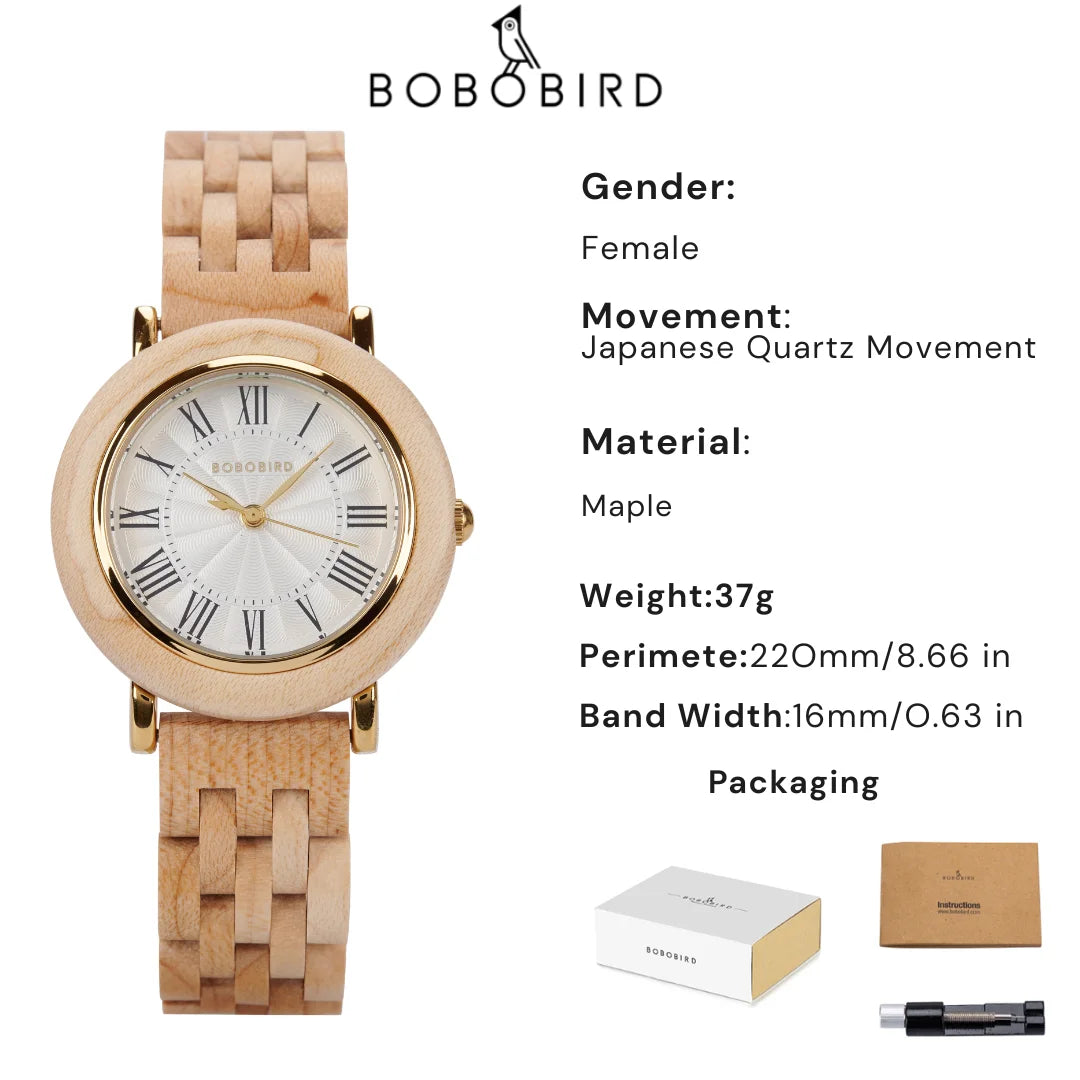 Montre en bois BOBO BIRD pour femmes 2025 Nouvelle montre-bracelet à quartz élégante pour dames et filles Montre en bois naturel Cadeau pour petite amie